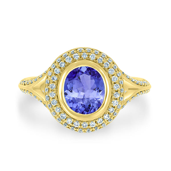 1ct Oval Tanzanite Ring with 0.4 cttw Diamond