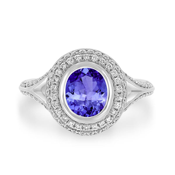 1ct Oval Tanzanite Ring with 0.4 cttw Diamond