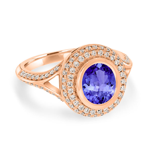 1ct Oval Tanzanite Ring with 0.4 cttw Diamond