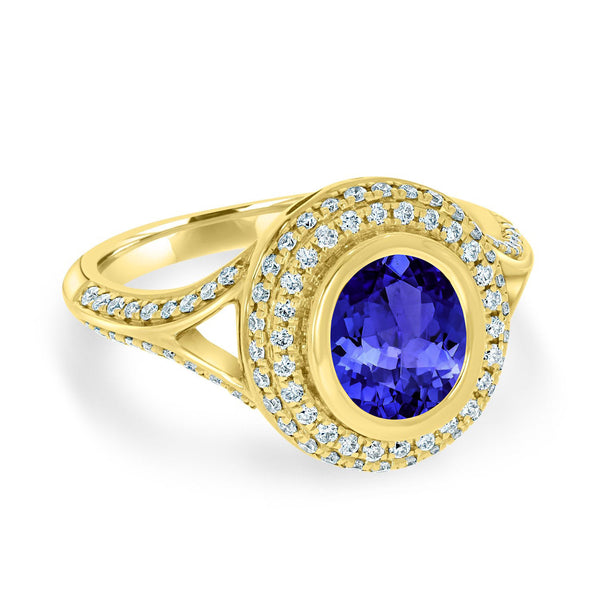 1ct Oval Tanzanite Ring with 0.4 cttw Diamond