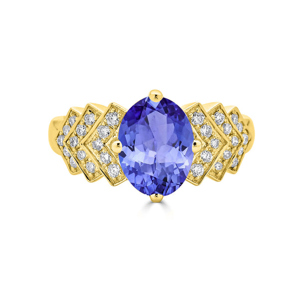 2.85ct Oval Tanzanite Ring with 0.29 cttw Diamond