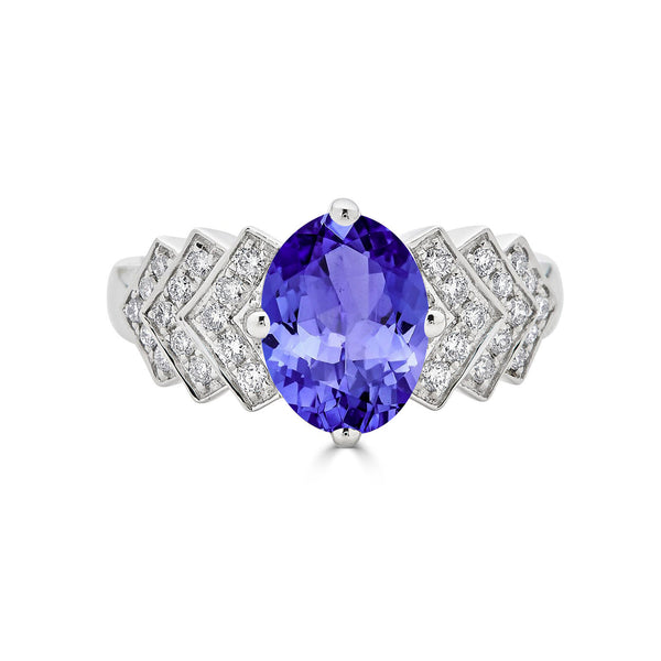 2.85ct Oval Tanzanite Ring with 0.29 cttw Diamond