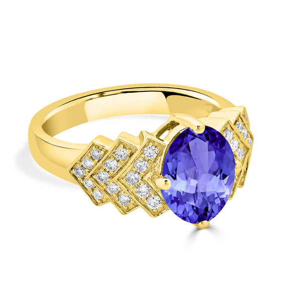 2.85ct Oval Tanzanite Ring with 0.29 cttw Diamond