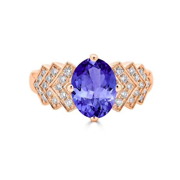 2.85ct Oval Tanzanite Ring with 0.29 cttw Diamond