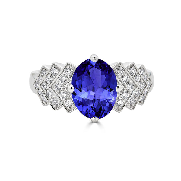 2.85ct Oval Tanzanite Ring with 0.29 cttw Diamond