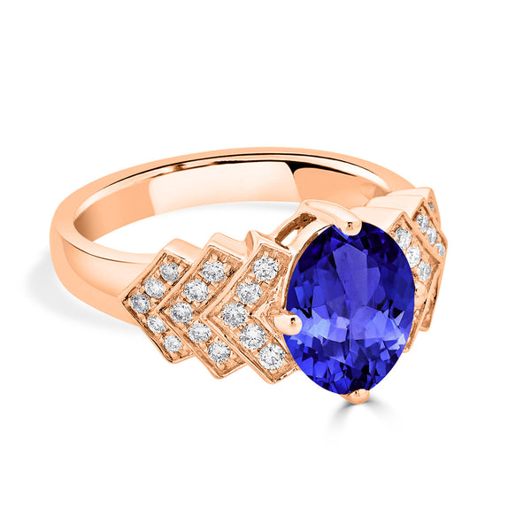 2.85ct Oval Tanzanite Ring with 0.29 cttw Diamond