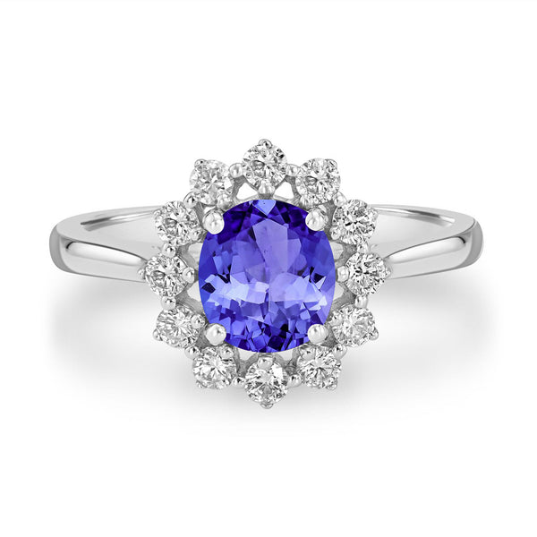 1ct Oval Tanzanite Ring with 0.38 cttw Diamond