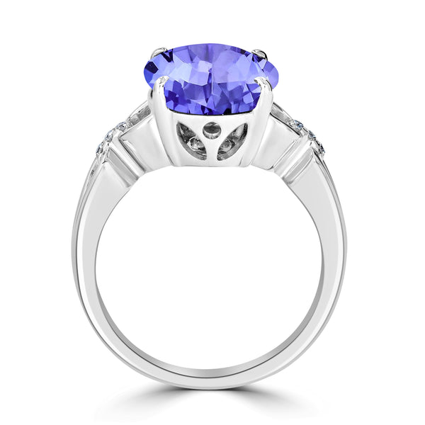 4.9ct Oval Tanzanite Ring with 0.19 cttw Diamond
