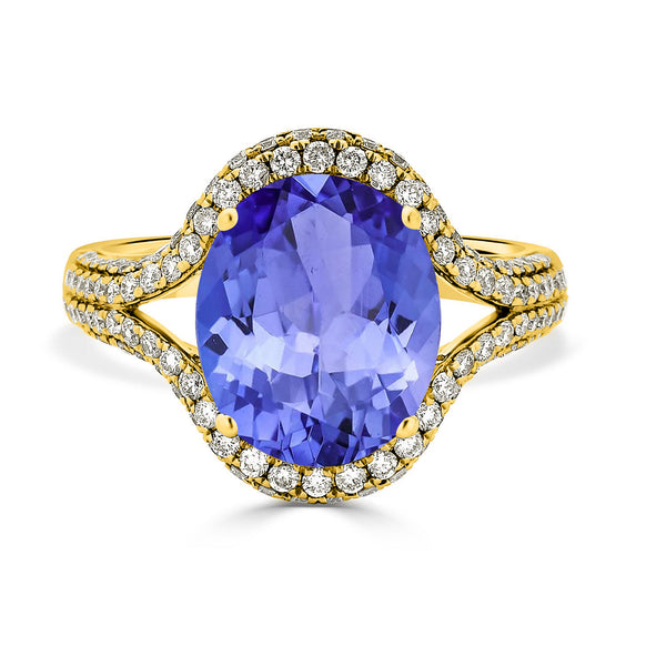 4.9ct Oval Tanzanite Ring with 0.75 cttw Diamond