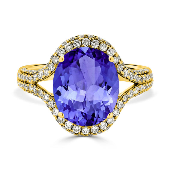 4.9ct Oval Tanzanite Ring with 0.75 cttw Diamond