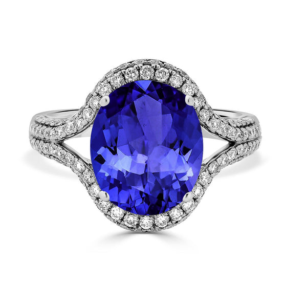 4.9ct Oval Tanzanite Ring with 0.75 cttw Diamond