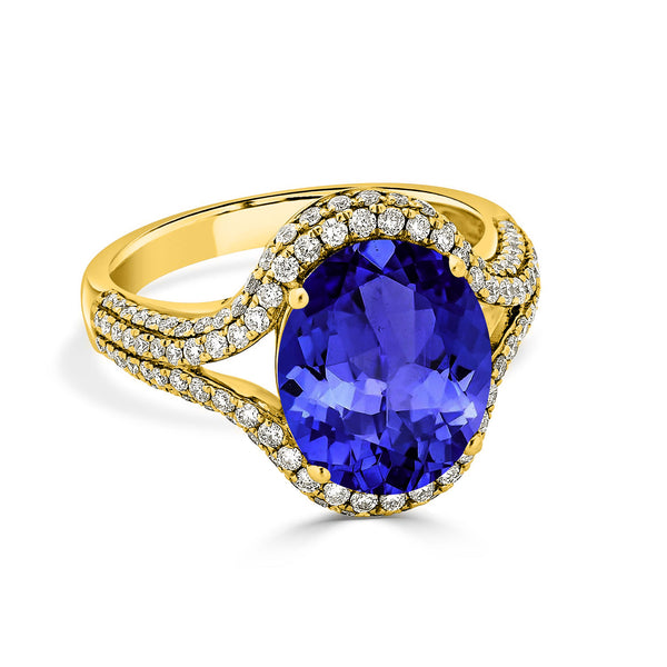 4.9ct Oval Tanzanite Ring with 0.75 cttw Diamond