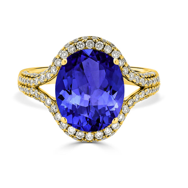 4.9ct Oval Tanzanite Ring with 0.75 cttw Diamond