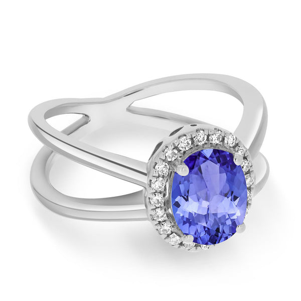 1.45ct Oval Tanzanite Ring with 0.15 cttw Diamond