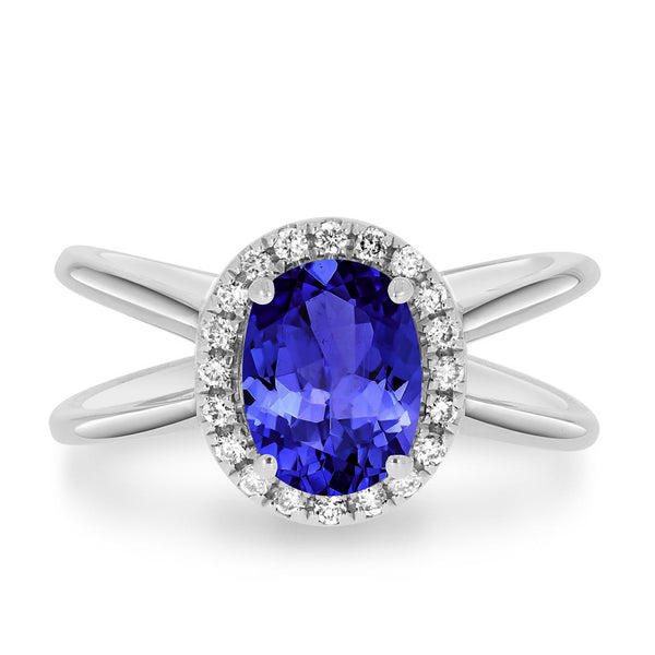 1.45ct Oval Tanzanite Ring with 0.15 cttw Diamond