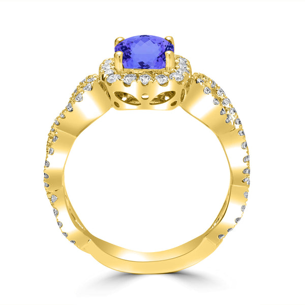 1.05ct SQ. Cushion Tanzanite Ring with 0.71 cttw Diamond