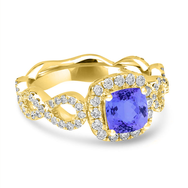 1.05ct SQ. Cushion Tanzanite Ring with 0.71 cttw Diamond