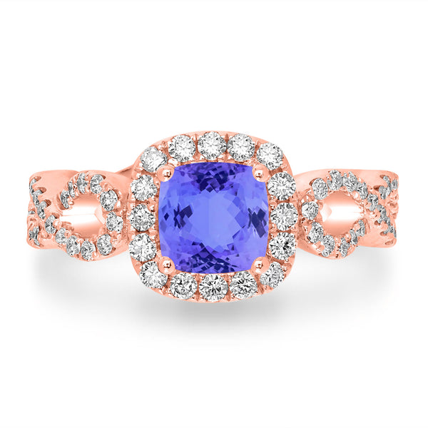 1.05ct SQ. Cushion Tanzanite Ring with 0.71 cttw Diamond