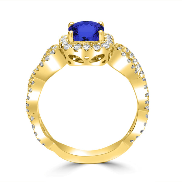 1.05ct SQ. Cushion Tanzanite Ring with 0.71 cttw Diamond