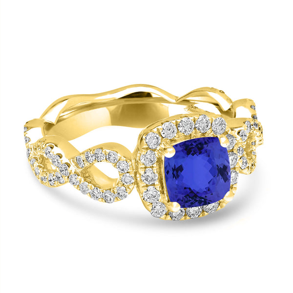 1.05ct SQ. Cushion Tanzanite Ring with 0.71 cttw Diamond