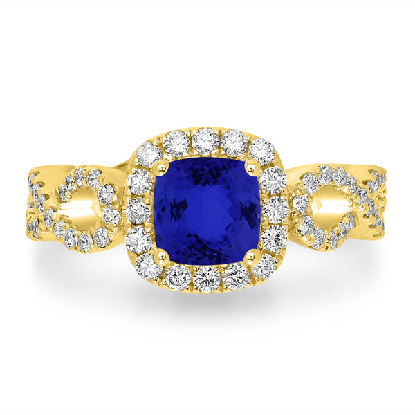 1.05ct SQ. Cushion Tanzanite Ring with 0.71 cttw Diamond