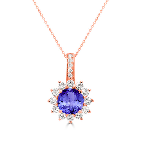 1.7ct Round Tanzanite Pendant with 0.62 cttw Diamond