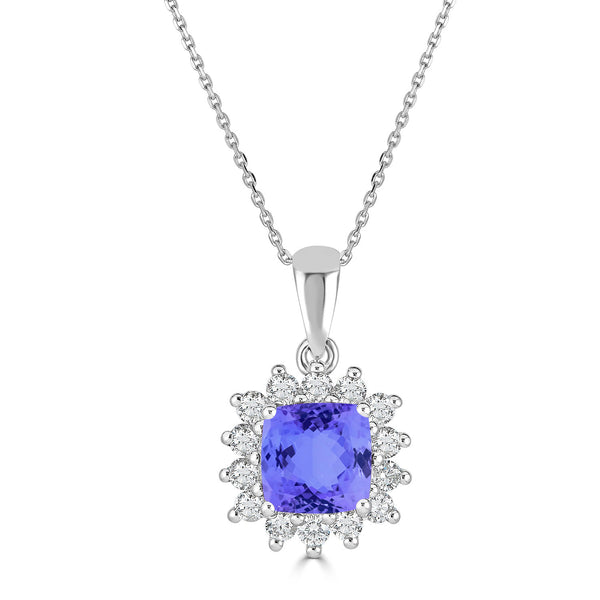 1.05ct Cushion Tanzanite Pendant with 0.31 cttw Diamond