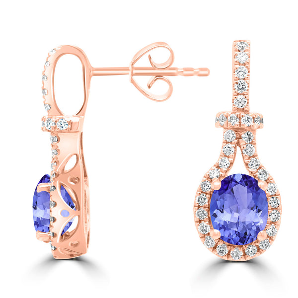 1.2ct Oval Tanzanite Earring with 0.38 cttw Diamond