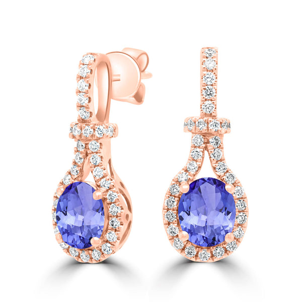 1.2ct Oval Tanzanite Earring with 0.38 cttw Diamond