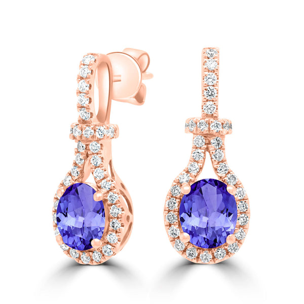 1.2ct Oval Tanzanite Earring with 0.38 cttw Diamond