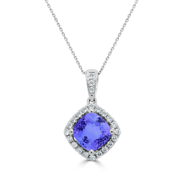 1.65ct Cushion Tanzanite Pendant with 0.19 cttw Diamond