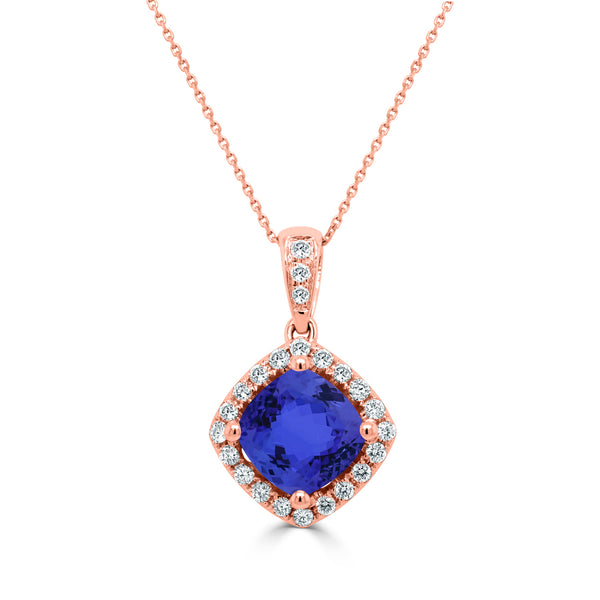 1.65ct Cushion Tanzanite Pendant with 0.19 cttw Diamond