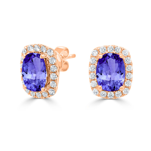 2.6ct Cushion Tanzanite Earring with 0.44 cttw Diamond