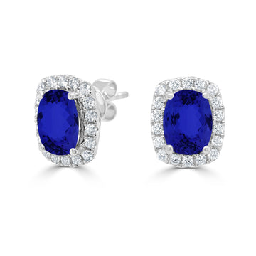 2.6ct Cushion Tanzanite Earring with 0.44 cttw Diamond