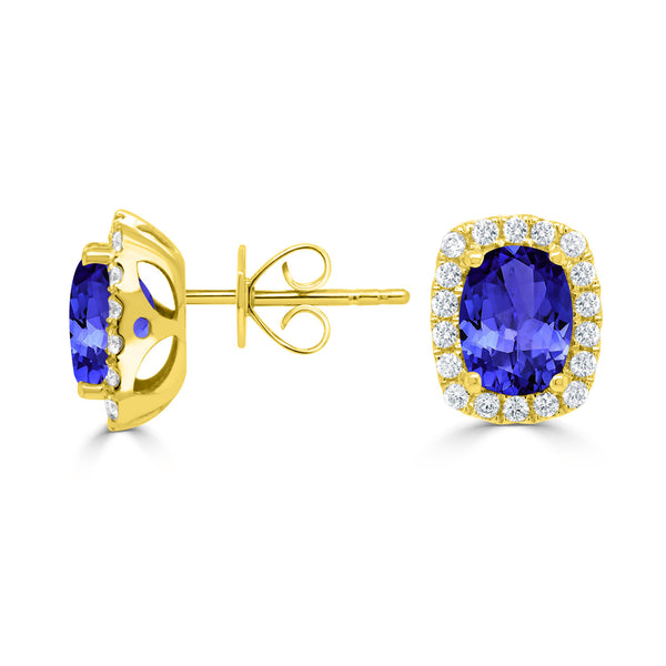 2.6ct Cushion Tanzanite Earring with 0.44 cttw Diamond