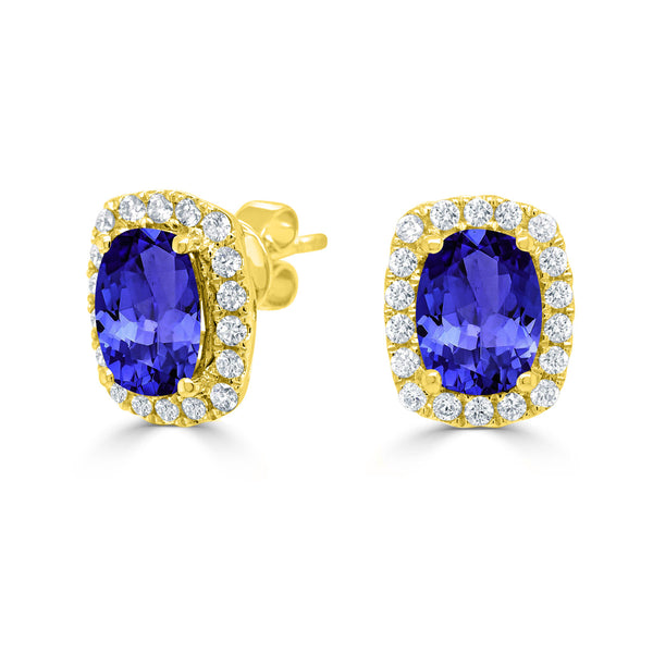 2.6ct Cushion Tanzanite Earring with 0.44 cttw Diamond