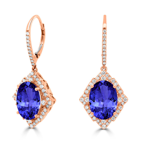 12.5ct Oval Tanzanite Halo Earring with 1.01 cttw Diamond