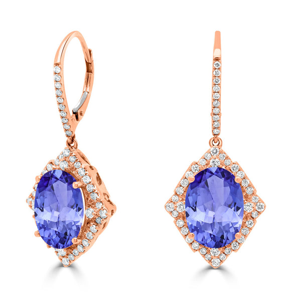 12.5ct Oval Tanzanite Halo Earring with 1.01 cttw Diamond