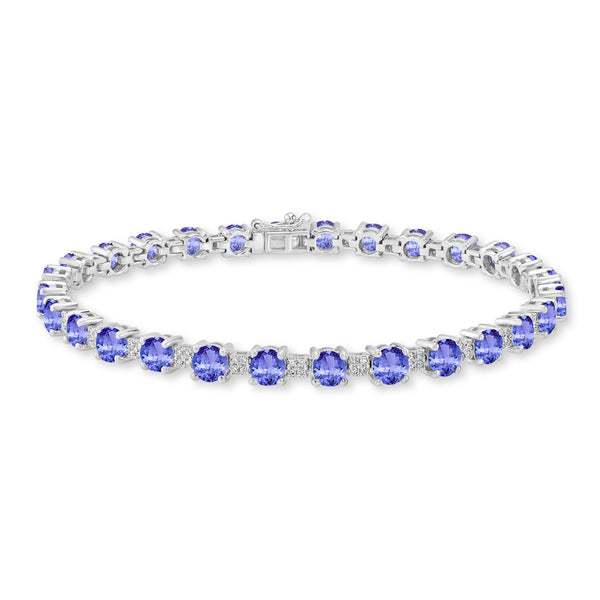 7.28ct Round Tanzanite Bracelet with 0.45 cttw Diamond