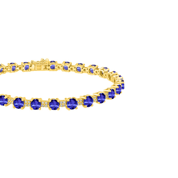 7.28ct Round Tanzanite Bracelet with 0.45 cttw Diamond