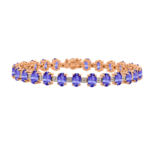 12.96ct Oval Tanzanite Bracelet with 0.51 cttw Diamond