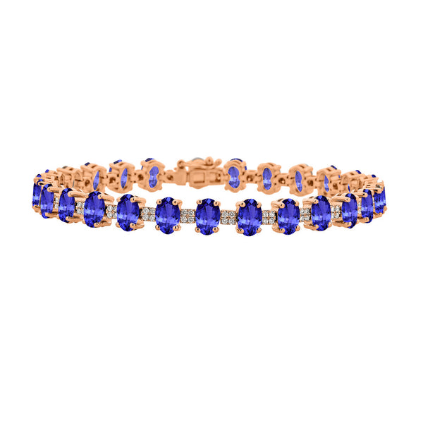 12.96ct Oval Tanzanite Bracelet with 0.51 cttw Diamond