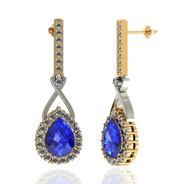 1.9ctw Pear Tanzanite Earring With 0.68ctw Diamonds in 18k Two Tone Gold