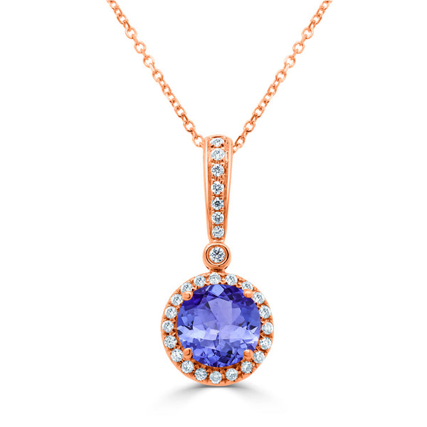 2.2ct Round Tanzanite Pendant with 0.22 cttw Diamond