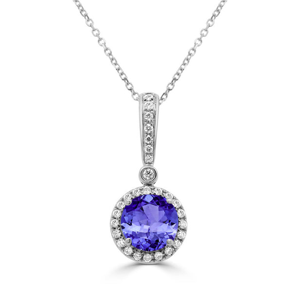 2.2ct Round Tanzanite Pendant with 0.22 cttw Diamond