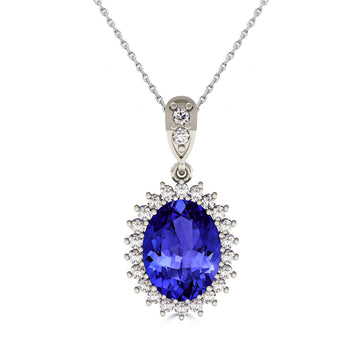 3.6ct Oval Tanzanite Pendant With 0.46ctw Diamonds in 14k White Gold