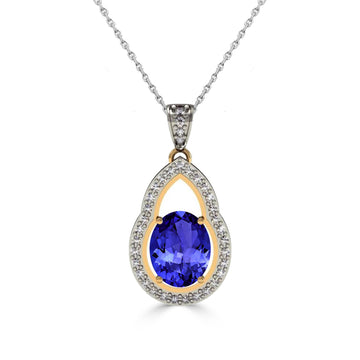 1.55ct Oval Tanzanite Pendant With 0.21ctw Diamonds in 14k Gold