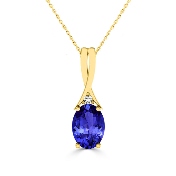 0.50ct Oval Tanzanite Pendant With 0.01ct Diamond in 14k Gold