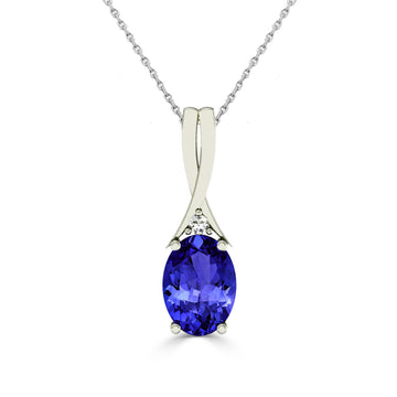 0.50ct Oval Tanzanite Pendant With 0.01ct Diamond in 14k Gold