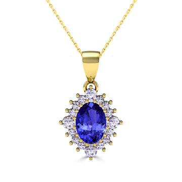 1.25ct Oval Tanzanite Pendant With 0.48ctw Diamonds in 14k Yellow Gold